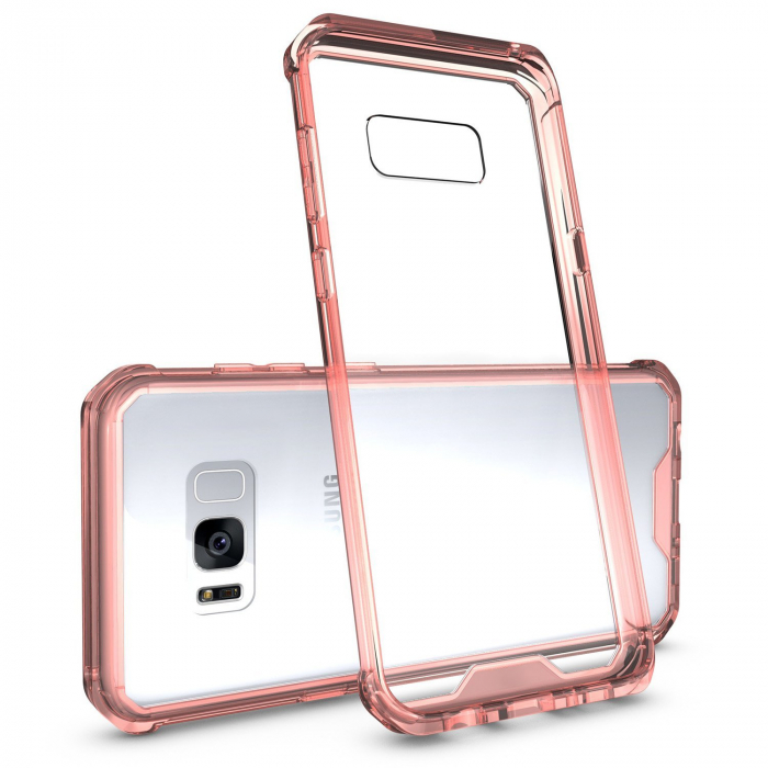 Husa Samsung Galaxy S8, Hybrid Antisoc, carcasa spate PC transparenta cu cadru, Rose-Gold [1]