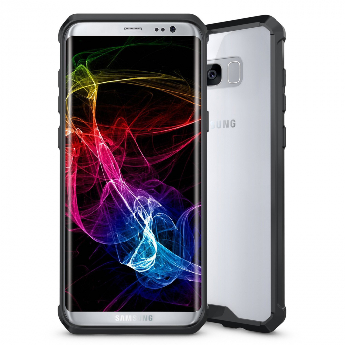 Husa Samsung Galaxy S8 PLUS, Hybrid Antisoc, carcasa spate PC transparenta cu cadru, Negru [2]