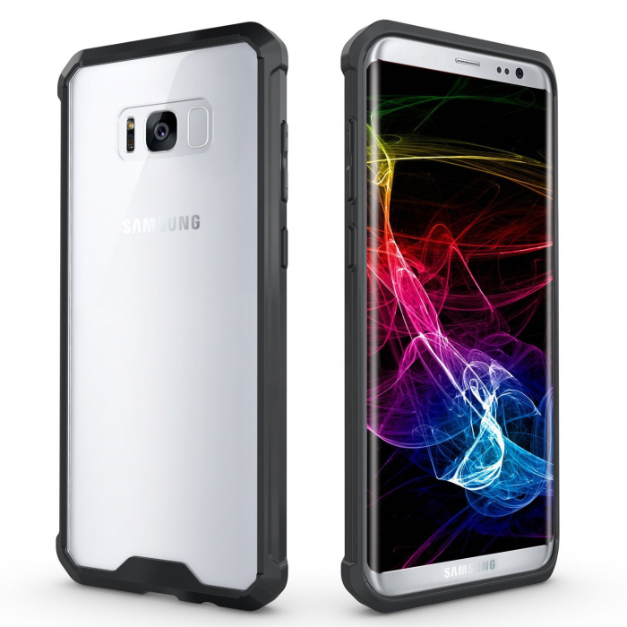 Husa Samsung Galaxy S8 PLUS, Hybrid Antisoc, carcasa spate PC transparenta cu cadru, Negru [6]