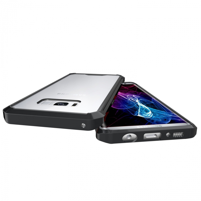 Husa Samsung Galaxy S8 PLUS, Hybrid Antisoc, carcasa spate PC transparenta cu cadru, Negru [5]