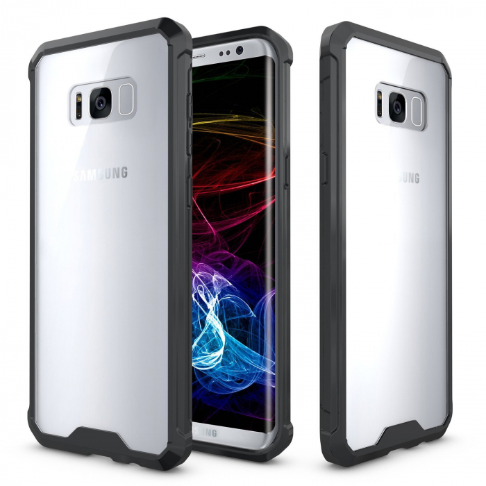 Husa Samsung Galaxy S8 PLUS, Hybrid Antisoc, carcasa spate PC transparenta cu cadru, Negru [7]
