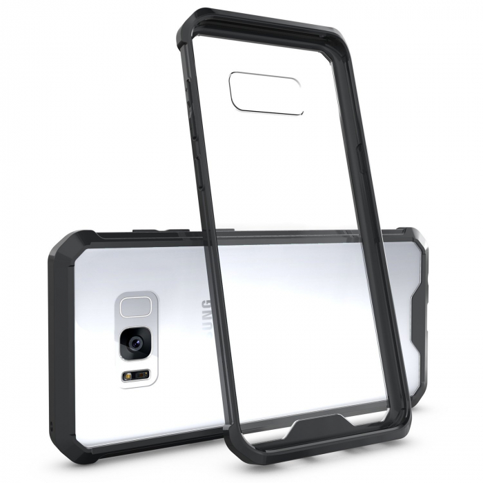Husa Samsung Galaxy S8 PLUS, Hybrid Antisoc, carcasa spate PC transparenta cu cadru, Negru [1]