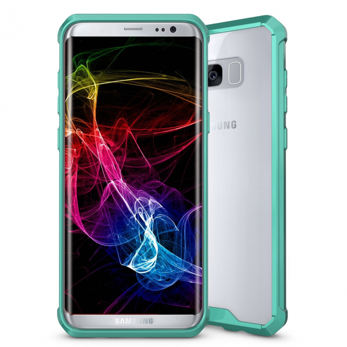 Husa Samsung Galaxy S8 PLUS, Hybrid Antisoc, carcasa spate PC transparenta cu cadru, Verde [5]