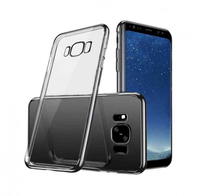 Husa Samsung Galaxy S8, Silicon ultraslim, cu spate transparent si cadru, Negru [2]