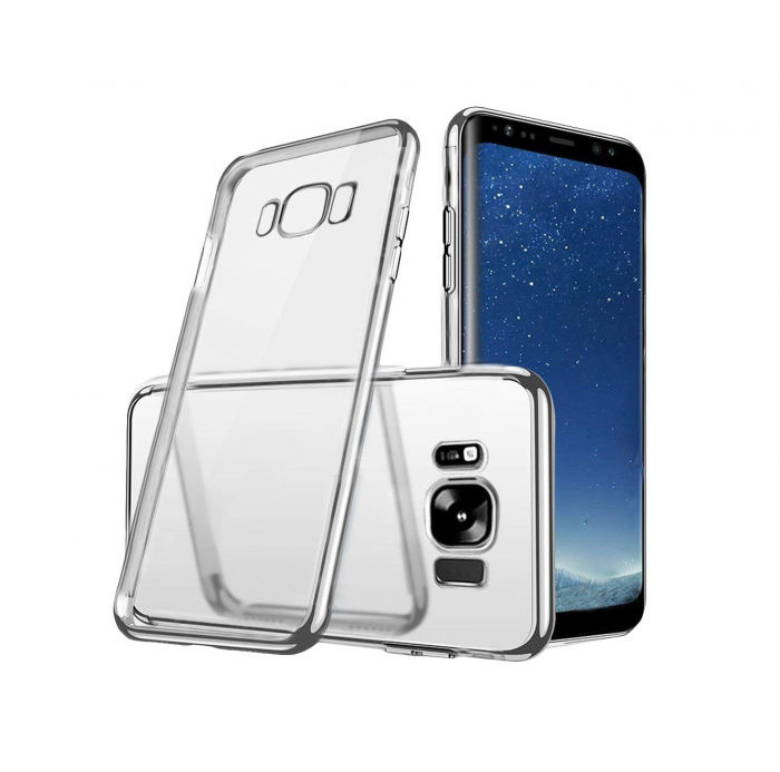 Husa Samsung Galaxy S8, Silicon ultraslim, cu spate transparent si cadru, Silver [2]