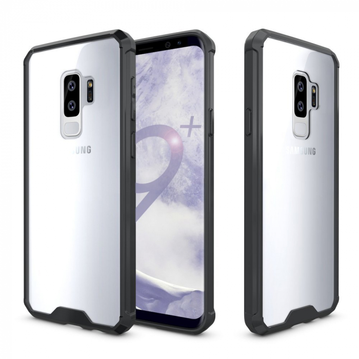 Husa Samsung Galaxy S9 PLUS, Hybrid Antisoc, carcasa spate PC transparenta cu cadru, Negru [5]