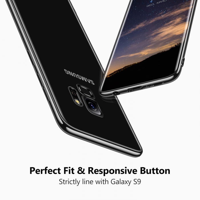 Husa Samsung Galaxy S9 PLUS, Silicon ultraslim, cu spate transparent si cadru, Negru [3]