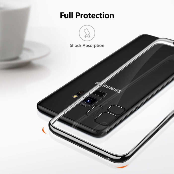 Husa Samsung Galaxy S9 PLUS, Silicon ultraslim, cu spate transparent si cadru, Negru [5]