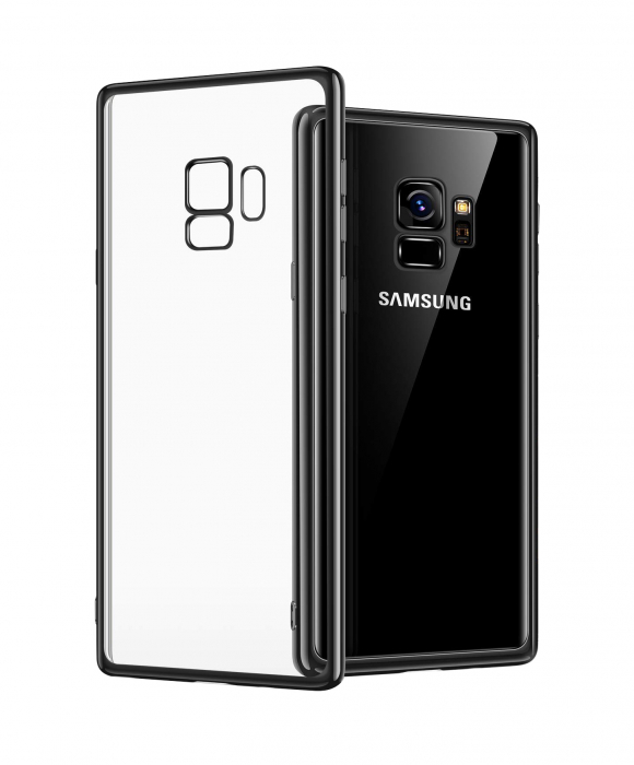 Husa Samsung Galaxy S9 PLUS, Silicon ultraslim, cu spate transparent si cadru, Negru [1]