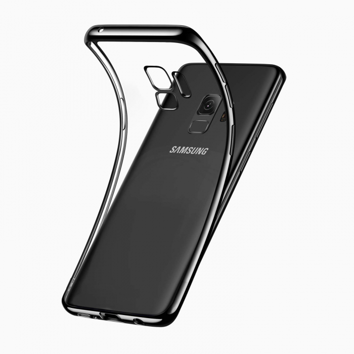 Husa Samsung Galaxy S9 PLUS, Silicon ultraslim, cu spate transparent si cadru, Negru [4]