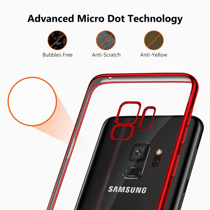 Husa Samsung Galaxy S9 PLUS, Silicon ultraslim, cu spate transparent si cadru, Rosu [6]