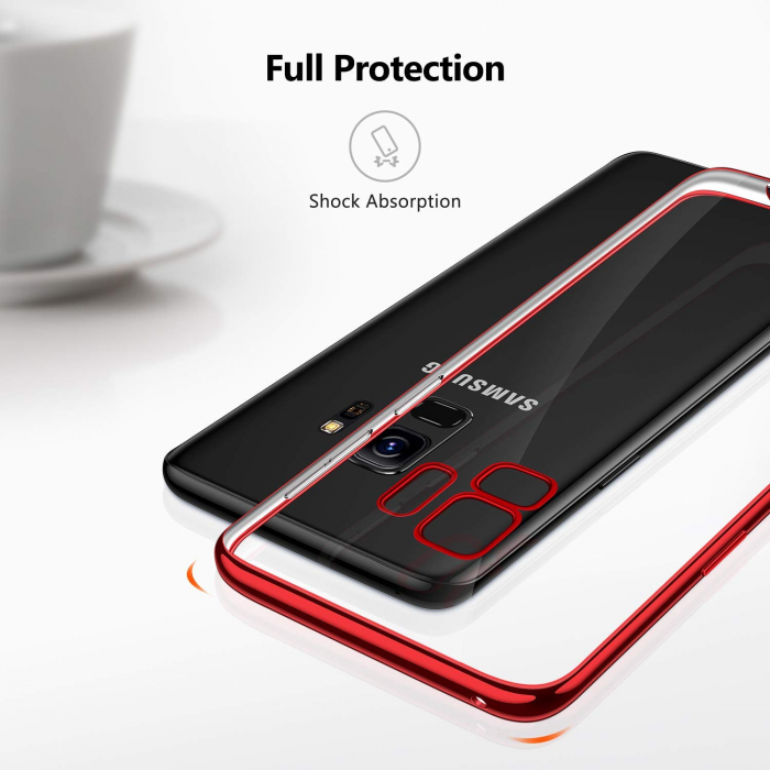 Husa Samsung Galaxy S9 PLUS, Silicon ultraslim, cu spate transparent si cadru, Rosu [3]