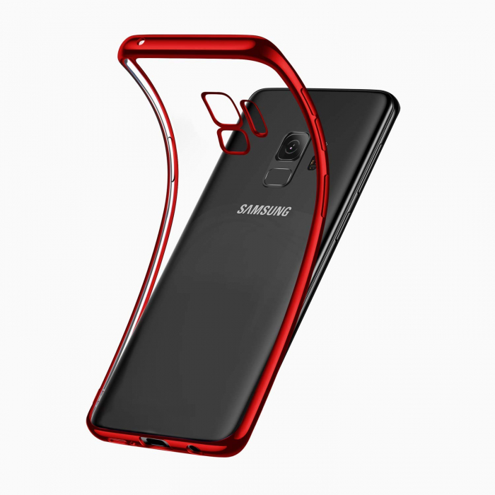 Husa Samsung Galaxy S9 PLUS, Silicon ultraslim, cu spate transparent si cadru, Rosu [5]