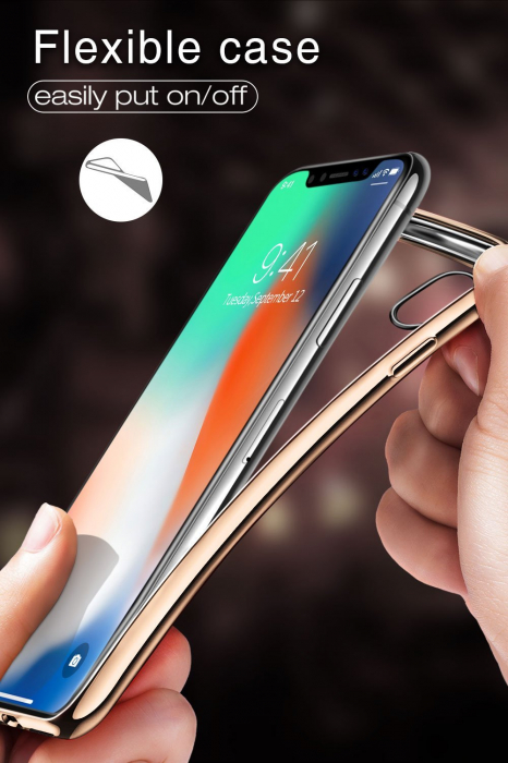 Husa iPhone XR, Silicon ultraslim, cu spate transparent si cadru, Gold [2]