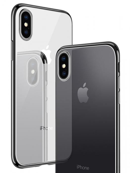 Husa iPhone XR, Silicon ultraslim, cu spate transparent si cadru, Negru [4]