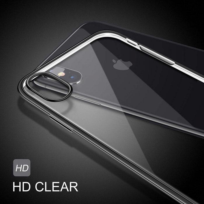 Husa iPhone XR, Silicon ultraslim, cu spate transparent si cadru, Negru [3]