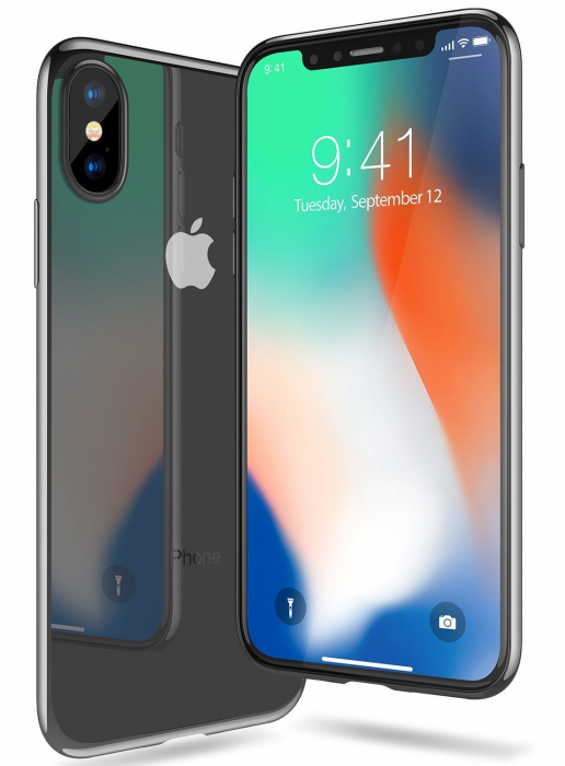 Husa iPhone XR, Silicon ultraslim, cu spate transparent si cadru, Negru [5]