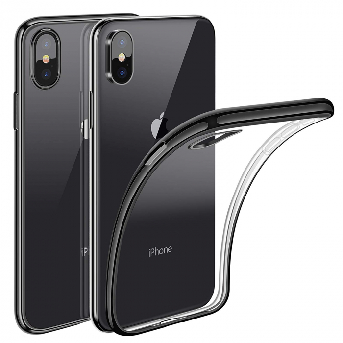 Husa iPhone XR, Silicon ultraslim, cu spate transparent si cadru, Negru [1]