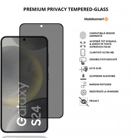 Folie de protecție Mobilesmart pentru Samsung Galaxy S24, sticlă securizată Privacy, Full Glue [1]