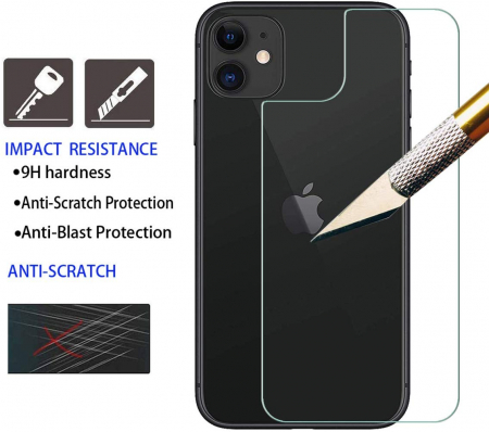 Folie sticla iPhone 11, Fata plus Spate, 5D, securizata cu rama metalica, protectie ecran si margini curbate, Negru [1]