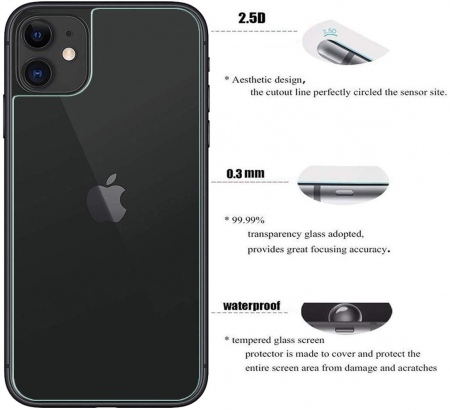 Folie sticla iPhone 11, Fata plus Spate, 5D, securizata cu rama metalica, protectie ecran si margini curbate, Negru [5]