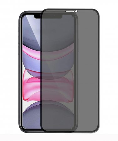 Folii iPhone - Folie sticla iPhone 11, Privacy, 5D, securizata cu rama metalica, protectie ecran si margini curbate, Negru