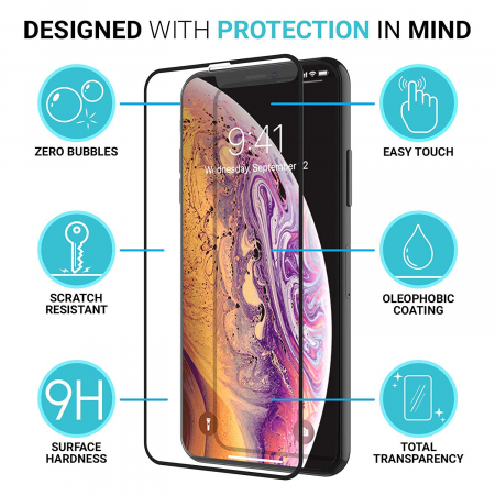 Folie sticla iPhone 11 PRO, 5D, securizata cu rama metalica, protectie ecran si margini curbate, Negru [4]