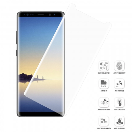 Folie sticla Samsung Galaxy Note 8, 3D, total transparenta,  acopera tot ecranul (Case Friendly), 0.2mm [1]