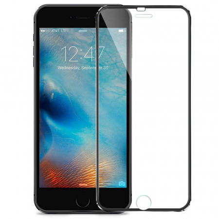 Folii protectie telefoane - Folie sticla securizata, fata plus spate, cu rama metalica iPhone 6 Plus / 6S Plus, 3D, protectie completa ecran si margini curbate, Negru