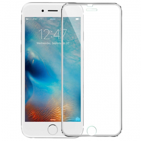 Folii protectie telefoane - Folie sticla securizata, fata plus spate, cu rama metalica iPhone 6/6S, 3D, protectie completa ecran si margini curbate, Silver