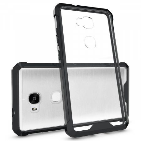 Mobilesmart - Husa de protectie Hybrid Antisoc pentru Honor 5X, carcasa spate PC transparenta cu cadru, Negru