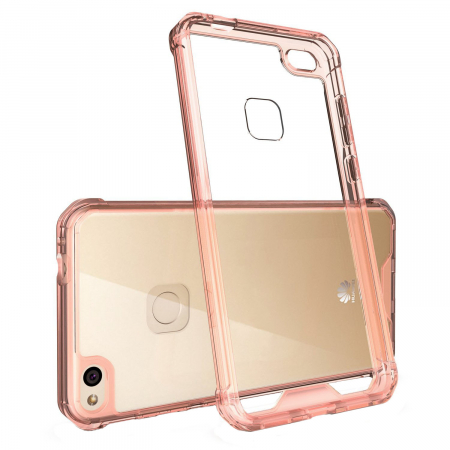 Mobilesmart - Husa de protectie Hybrid Antisoc pentru Huawei P8 Lite/P9 Lite 2017, carcasa spate PC transparenta cu cadru, Rose-Gold
