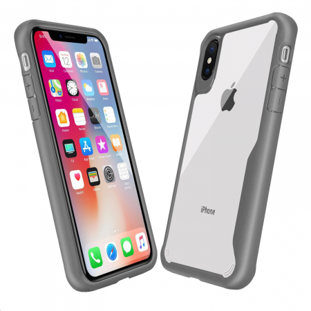 Huse iPhone XR - Husa iPhone XR, Hybrid Antisoc, carcasa spate PC cu cadru TPU dur, Gri