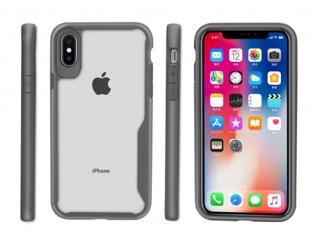 Husa iPhone XR, Hybrid Antisoc, carcasa spate PC cu cadru TPU dur, Gri [4]