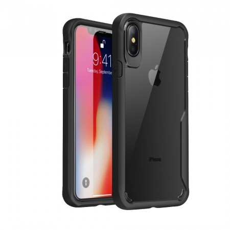 Husa de protectie Hybrid Antisoc pentru  iPhone X/iPhone 10, carcasa spate PC cu cadru TPU dur, Negru [0]