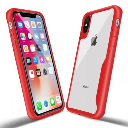 Husa de protectie Hybrid Antisoc pentru  iPhone X/iPhone 10, carcasa spate PC cu cadru TPU dur, Rosu [3]