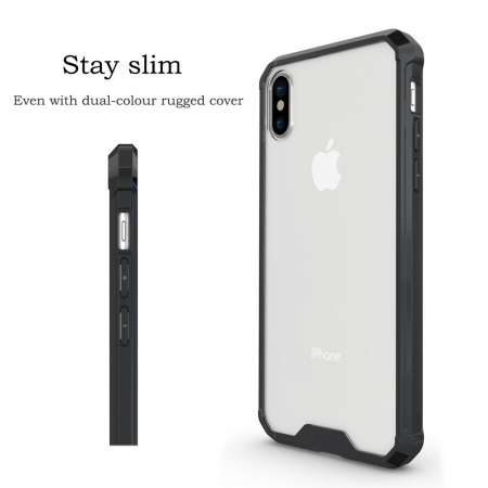 Husa de protectie Hybrid Antisoc pentru iPhone X/iPhone 10, carcasa spate PC transparenta cu cadru, Negru [5]