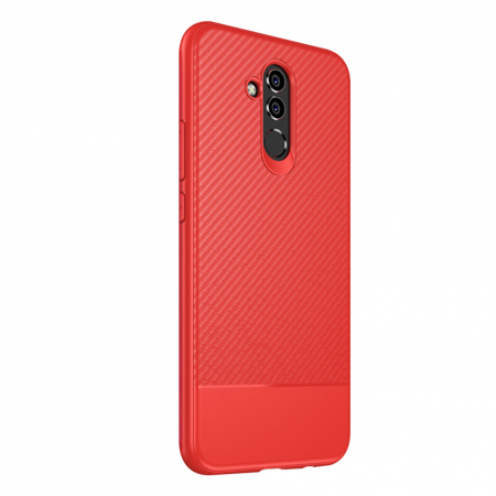 Huse telefoane - Husa Huawei Mate 20 Lite cu fibra de carbon, Slim Antisoc,  carcasa spate, Rosu