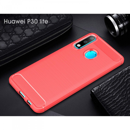 Husa Huawei P30 Lite, Slim Armor Carbon, carcasa spate Antisoc, Rosu [1]