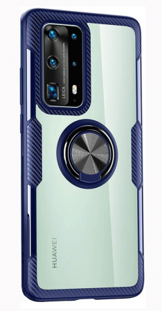 Huse Huawei - Husa Huawei P40, Hybrid Antisoc, carcasa cu inel rotativ 360 si Kickstand, Blue