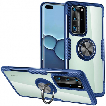 Husa Huawei P40, Hybrid Antisoc, carcasa cu inel rotativ 360 si Kickstand, Blue [4]
