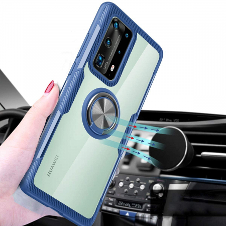 Husa Huawei P40 PRO, Hybrid Antisoc, carcasa cu inel rotativ 360 si Kickstand, Blue [3]