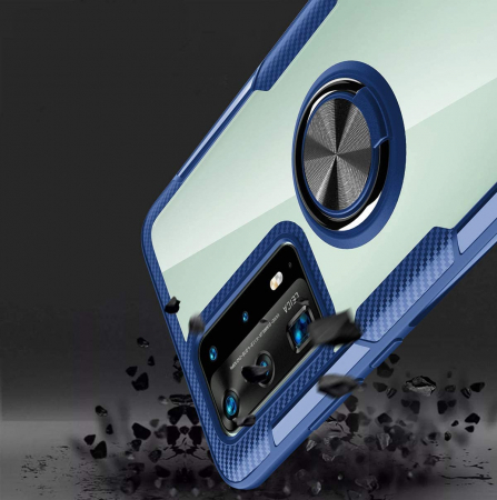 Husa Huawei P40 PRO, Hybrid Antisoc, carcasa cu inel rotativ 360 si Kickstand, Blue [5]