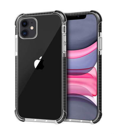 Huse iPhone - Husa iPhone 11, Hybrid Antisoc, carcasa spate PC transparenta cu Bumper, Negru
