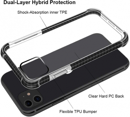 Husa iPhone 11, Hybrid Antisoc, carcasa spate PC transparenta cu Bumper, Negru [3]