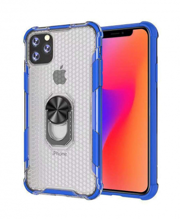 Huse iPhone - Husa IPhone 11 PRO, Hybrid Antisoc, carcasa cu bumper, inel rotativ 360 si Kickstand, Blue