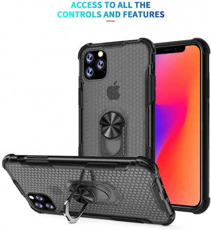 Husa IPhone 11, Hybrid Antisoc, carcasa cu bumper, inel rotativ 360 si Kickstand, Negru [5]