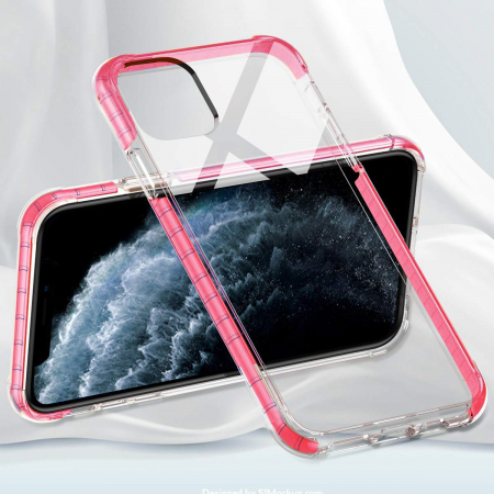 Husa iPhone 11 PRO, Hybrid Antisoc, carcasa spate PC transparenta cu Bumper, Roz [5]