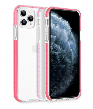 Husa iPhone 11 PRO MAX, Hybrid Antisoc, carcasa spate PC transparenta cu Bumper, Roz [0]