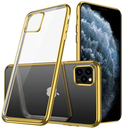 Husa iPhone 11 PRO MAX, Silicon ultraslim, cu spate transparent si cadru, Gold [3]